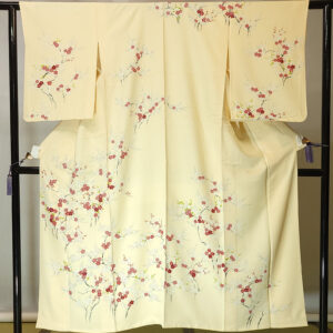 Kyo Yuzen Red and White Plum Visiting Kimono